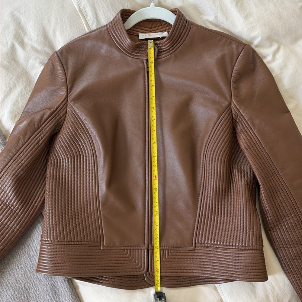 Tory Burch Calista Brown Leather Riding Jacket 14 - Picture 9 of 11